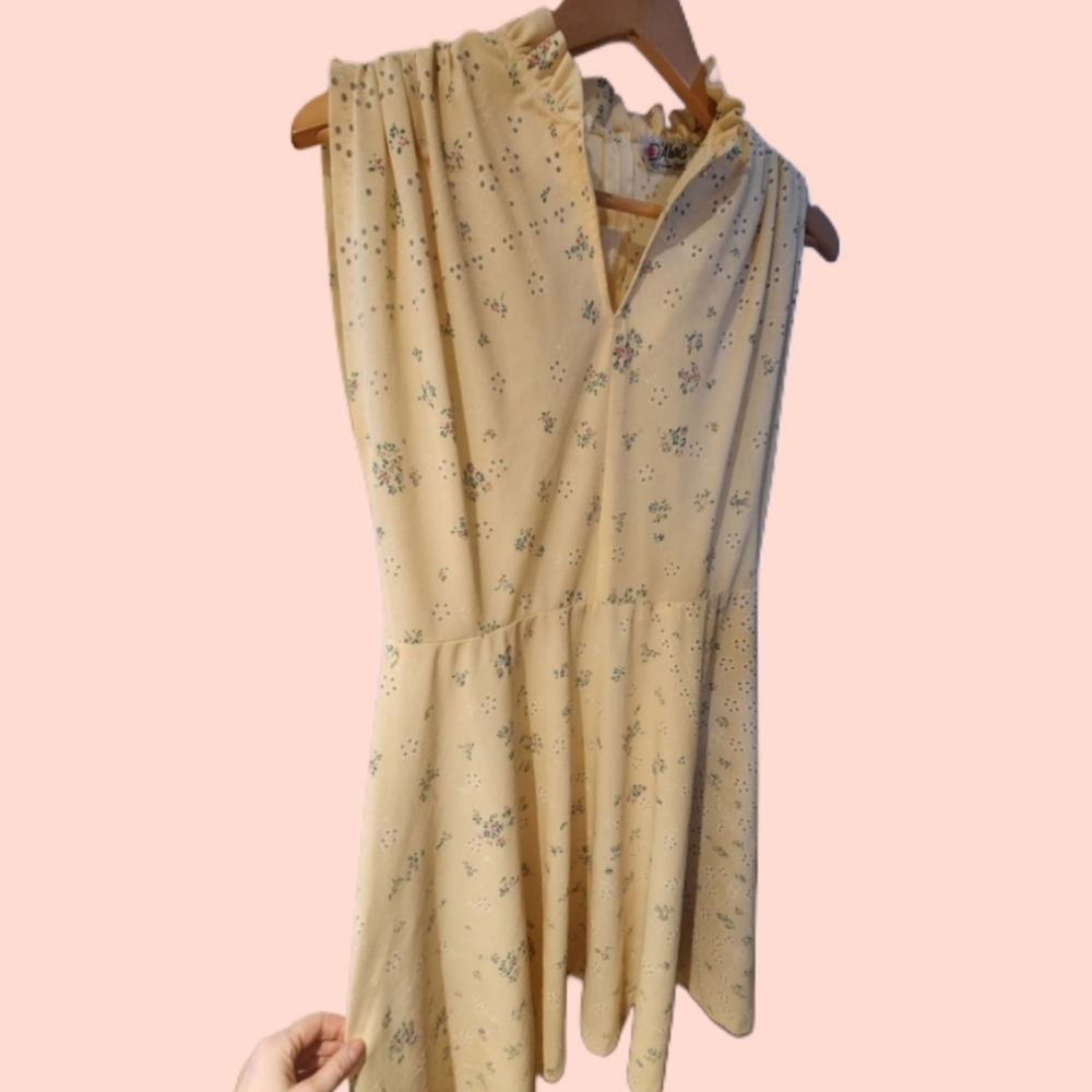 Vintage Yellow Flowery 1980‎ D'Allairds Dress XL